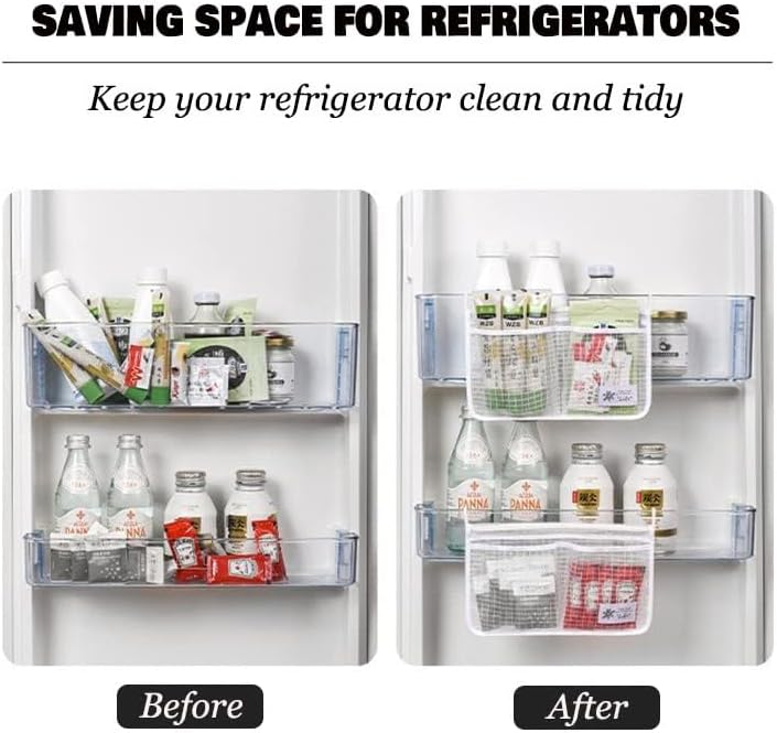 4PCS Refrigerator Door Organizer Set, Fridge Hanging Mesh Bag for Kitchen Storage Bag, Household Sundries Sorting Bag Used to Refrigerator Side Door, Only for Small Objects Containers
