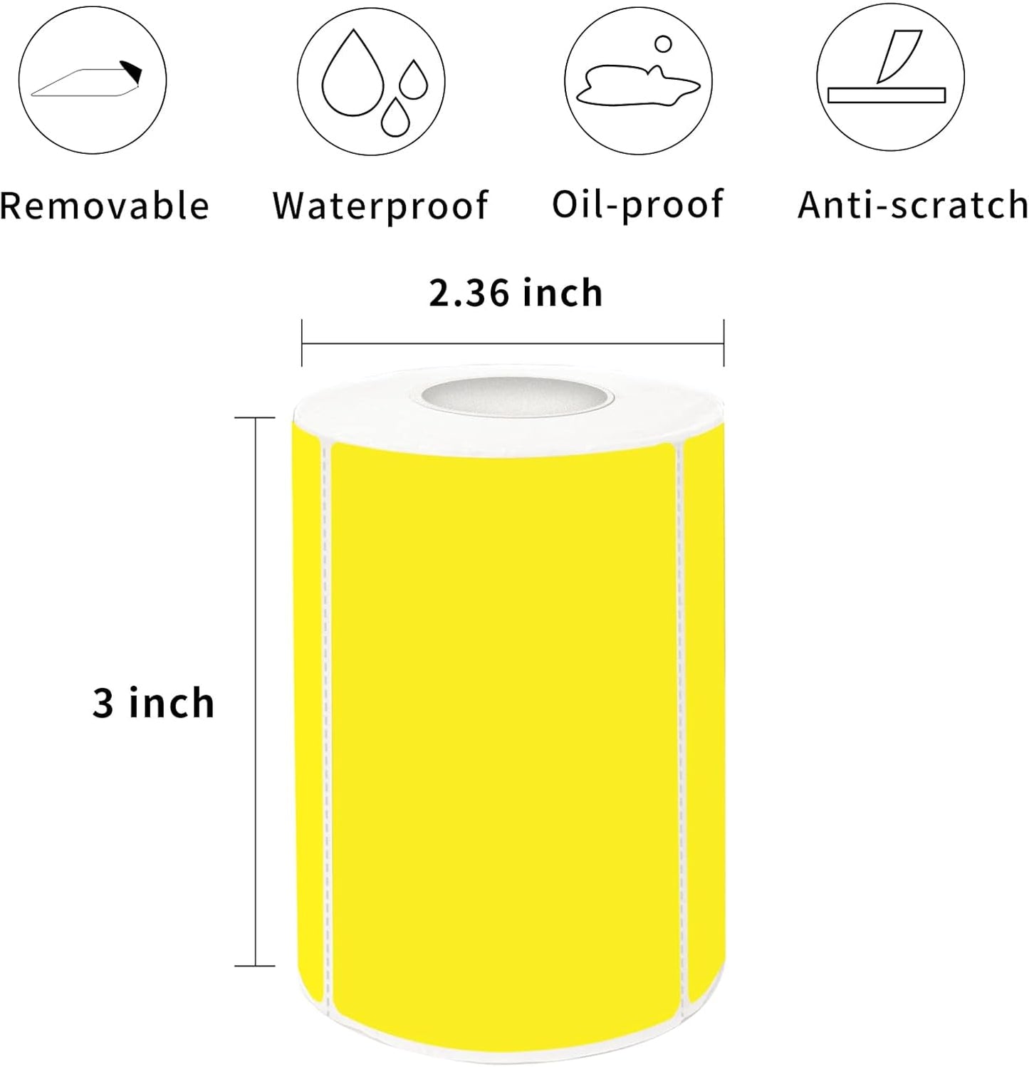 2×3 Inch Yellow Removable Thermal Labels,Waterproof Thermal Label Stickers,300 Sheets per Roll with Perforated Lines