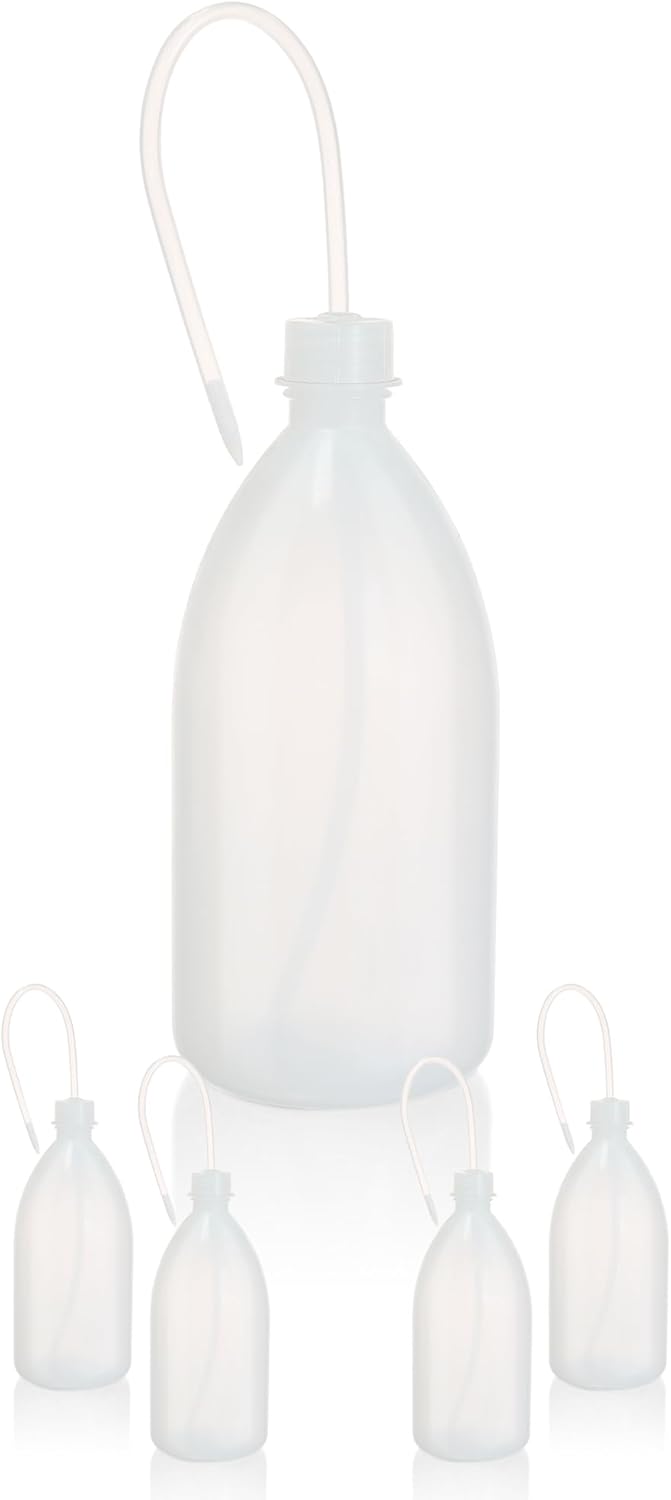 4pcs of Economy Wash Bottles, Vol.1000ml (34oz), Narrow-Mouth Squeeze Bottles Bottles, LDPE Material, with Long Dispensing Tube,IN-WBNL1000