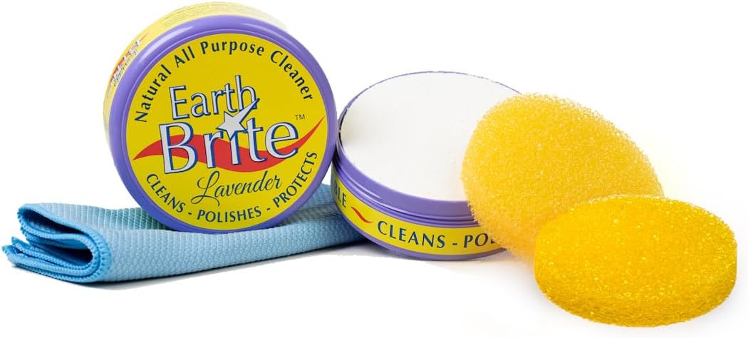 All Natural Multipurpose Cleaner for Bathroom, Floor, Kitchen and More | 300g Lavender Natural Clay Tub + Sponge (2-Pack) Includes Bonus Diamond Towel Cleaning Supplies Kit