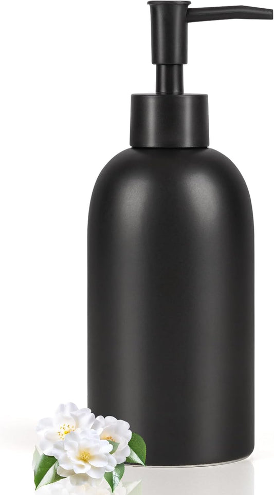 Natheeph 14OZ Ceramic Soap Dispenser Ceramic Soap Pump Dispenser Can Fill Liquid for Bathroom/Kitchen (Black)