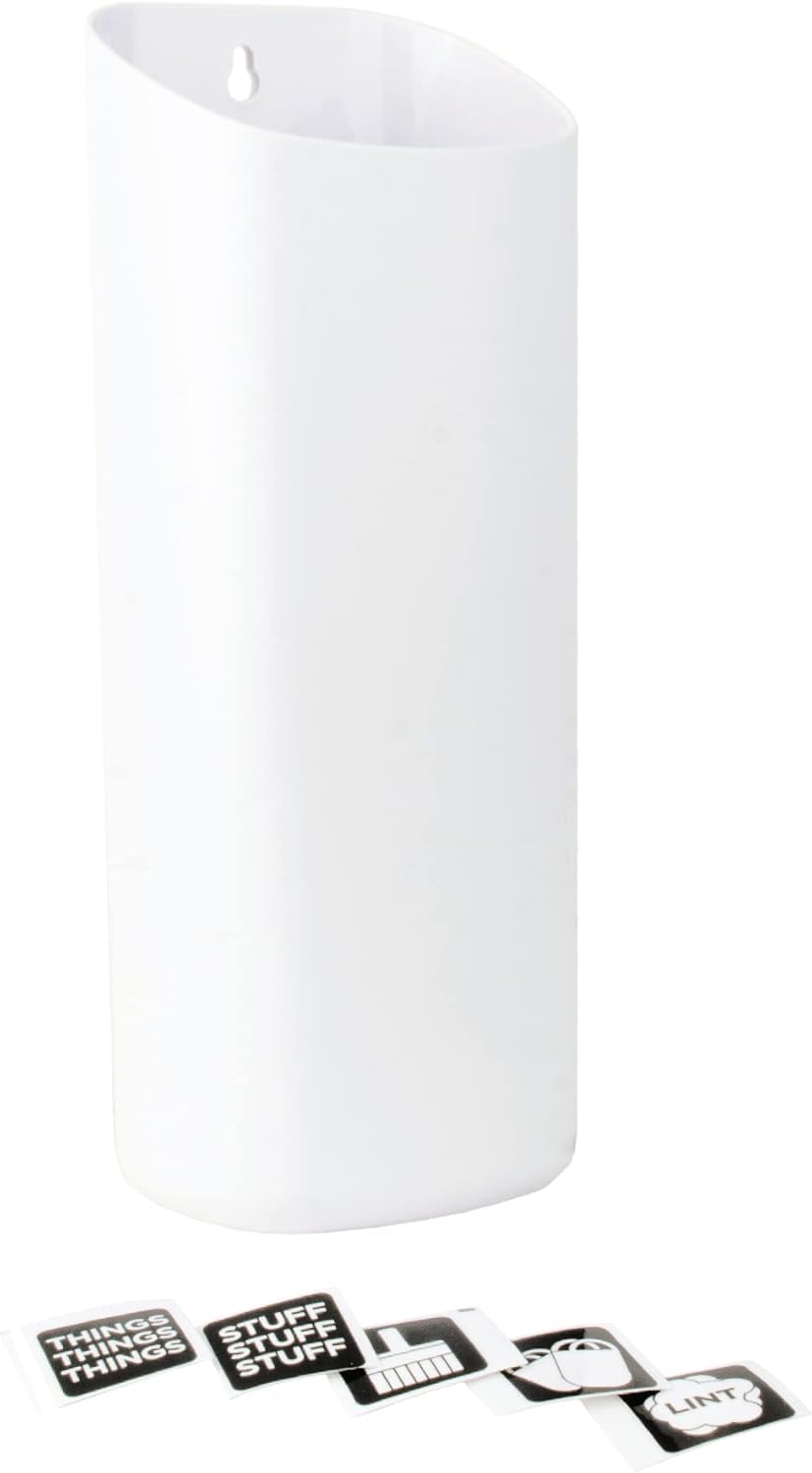 JS Jackson Supplies Small White Lint Bin with Magnetic Back, Slim Profile Trash Bin for Laundry Room and Kitchen, Wall Mountable