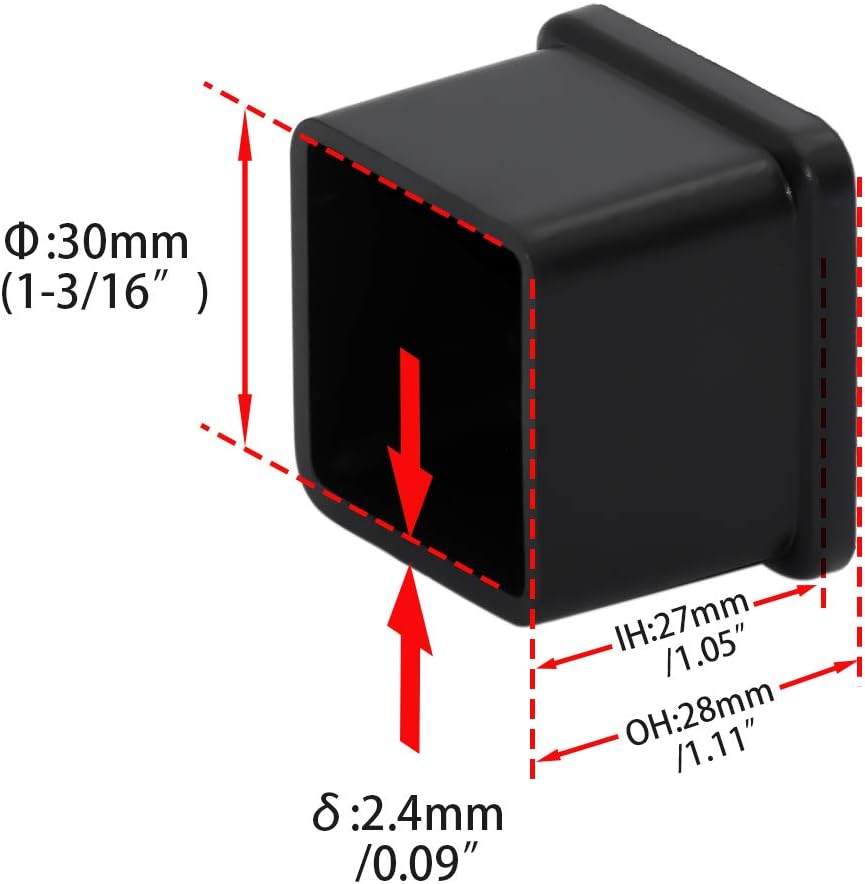 Flyshop 1-3/16" x 1-3/16", 30 mm x 30 mm Flexible PVC Chair Leg Caps Black Anti-Scratch Furniture Covers Floor Protectors Square Chair Leg Tips, 20PCS