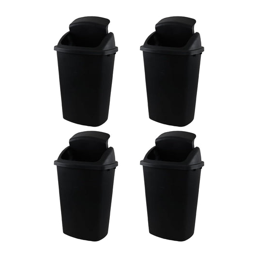 13 Gallon 4-Pack Garbage Cans with Swing Top Lid, Plastic Tall Kitchen Trash Cans, Black