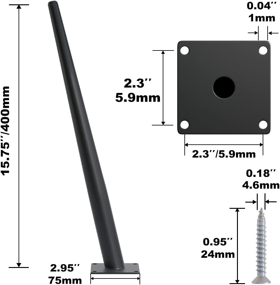 8PCS 16 Inch Matte Black Tapered Angled Legs for Furniture, Metal Mid Century Mordern Feet, Heavy Duty Slanted Stand Legs Kit for Couch, Coffee Table, Desk, Dresser, Sofa, Chair