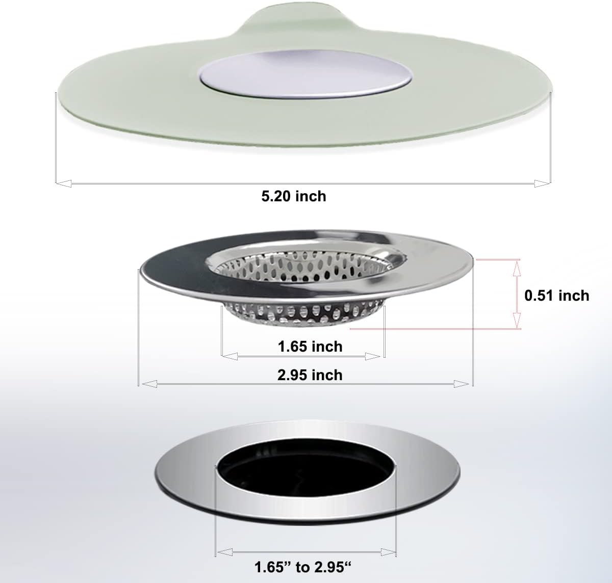 2PCS Bathtub Stopper Hair Catcher Kit, Bathtub Drain Strainer, Tub Stopper Plug Cover, Sink Filter, Silicone Drain Stopper for Bathroom, Laundry (Grey)