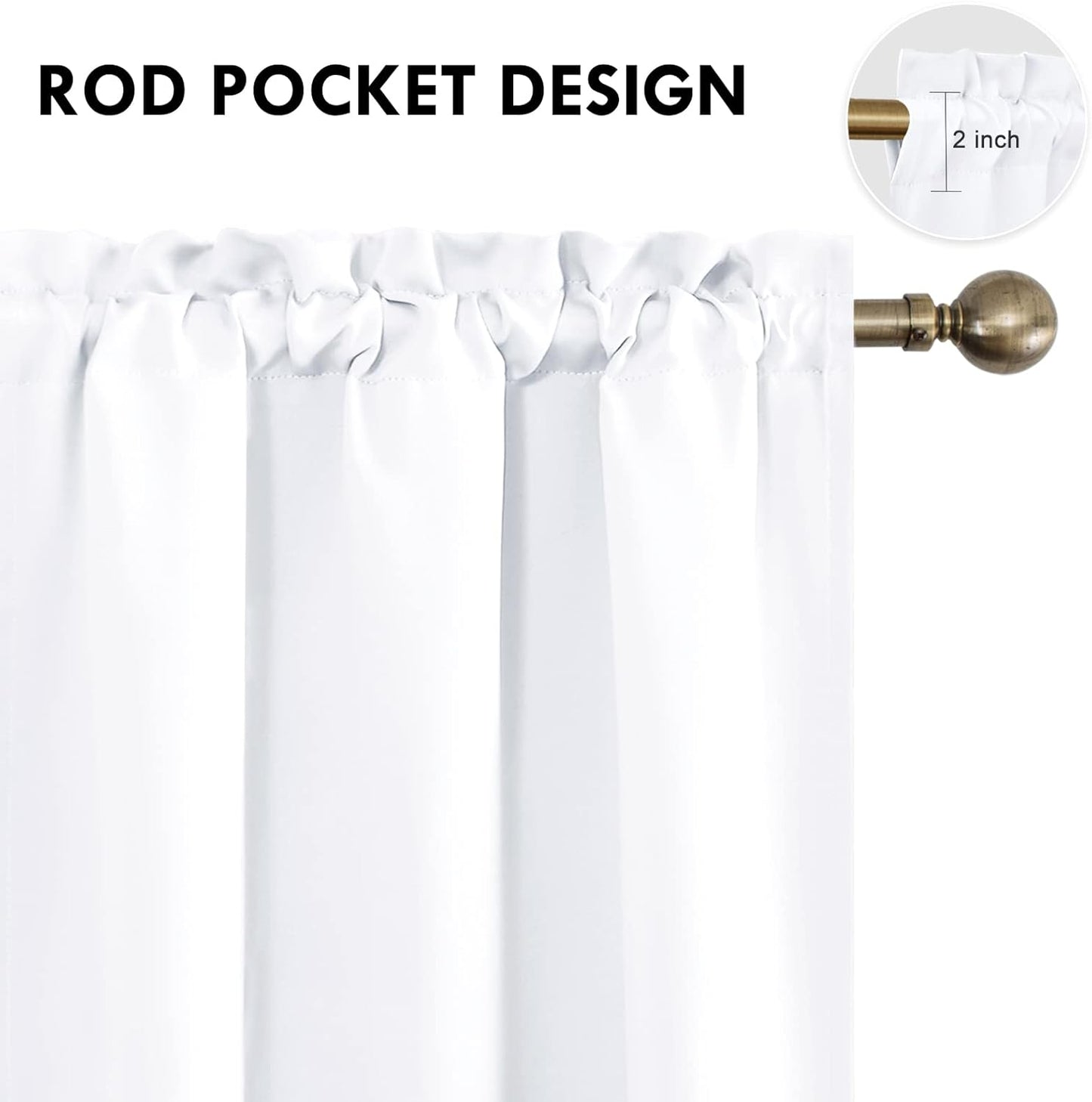DWCN White Curtains for Living Room Thermal Insulated, 50% Light Blocking Curtains for Bedroom, Dining Room Window, W 42x L 36 Inch, Set of 2 Rod Pocket Curtain Panels