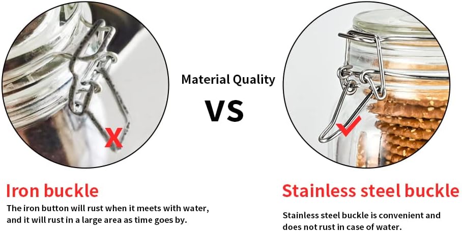 32oz Glass Food Storage Jars with Airtight Clamp Lids,Set of 4 Airtight Glass Canister Square- Clear Storage Container for Kitchen Container Storing Sugar, Flour, Cereal,Coffee,Spice…