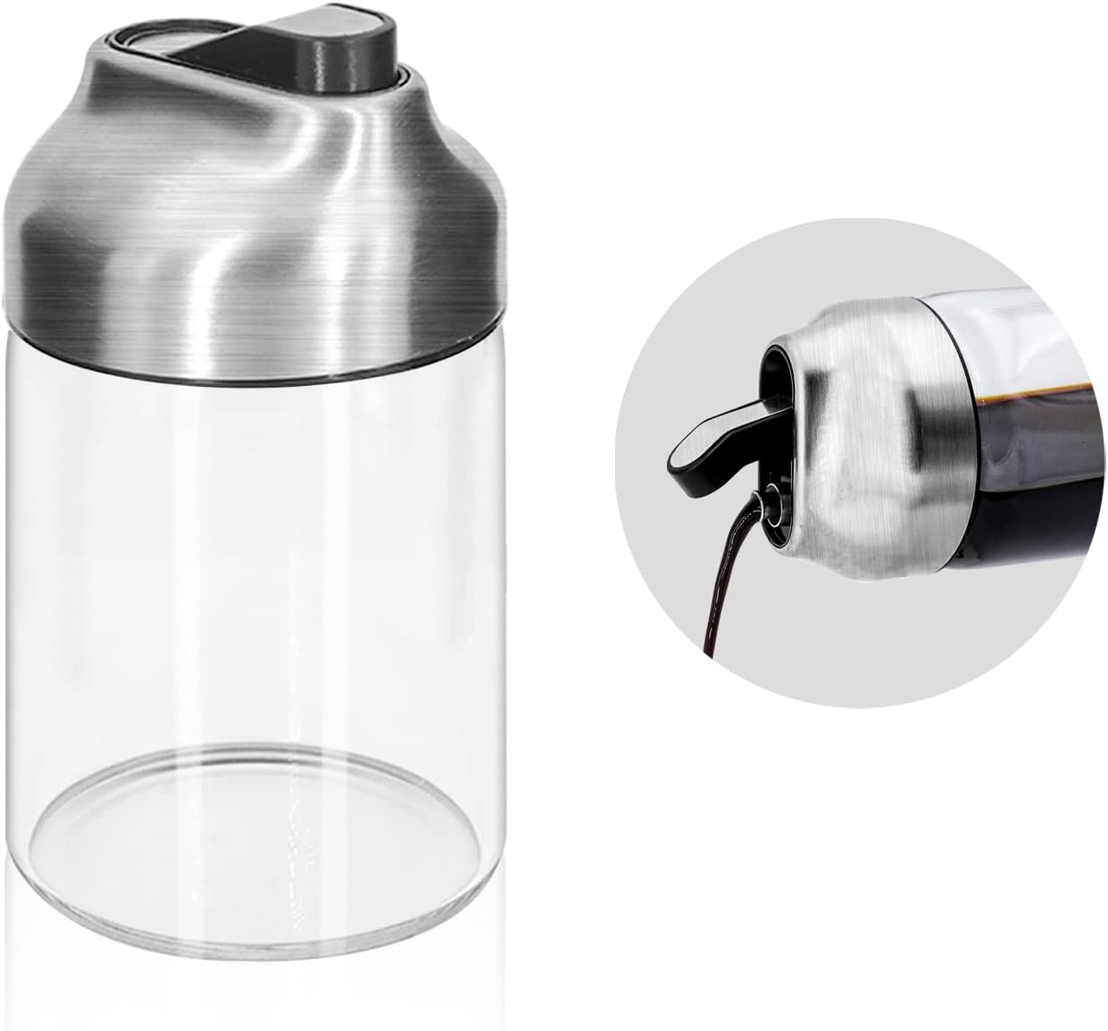 Aelga Soy Sauce Dispenser, 7oz Non-Drip Spout Oil and Vinegar Dispenser with Auto Flip Cap, Glass Oil Cruet for Kitchen Cooking