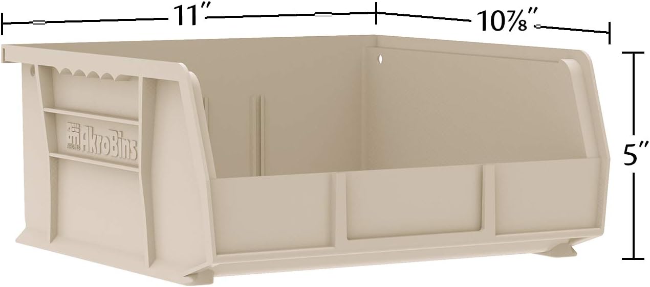 Akro-Mils 30235 AkroBins Plastic Storage Bins, Space-Saving Stackable Bins for Garage, Pantry, Craft Organization, 11" x 11" x 5", Green, 6-Pack