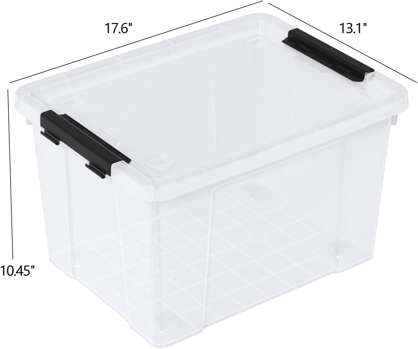 Set of 4 34 L Stackable Plastic Storage Bins with Latching Lids and Wheels, Clear Home Organization Container Box, See-Through