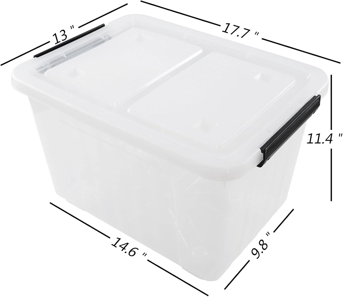 30 Quart Plastic Clear Storage Bin with Wheels, Plastic Latching Bins with Lids, 4 Packs