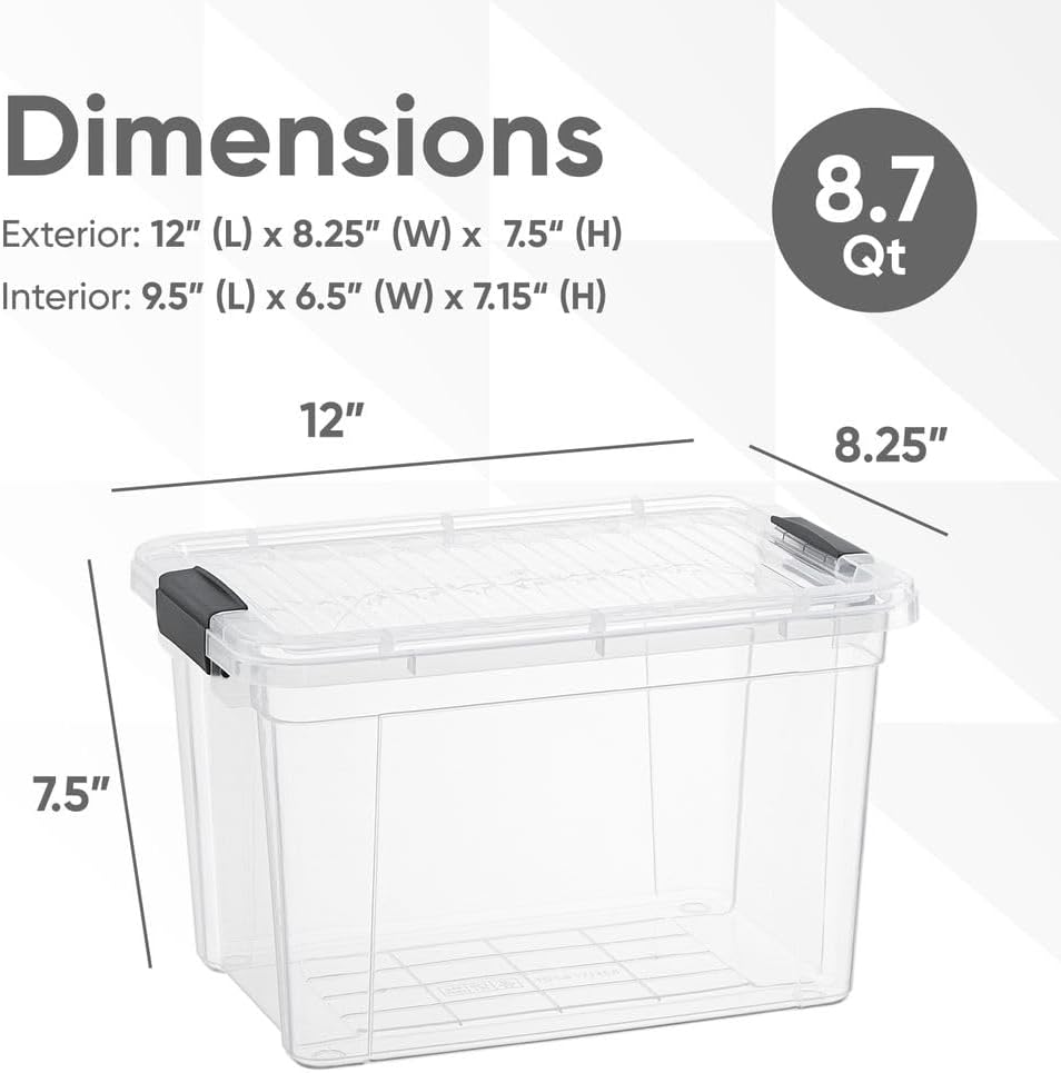 Superio Clear Storage Boxes with Lids, 8.75 Quart Plastic Container Bins for Organizing, Stackable Crates, BPA Free, Non Toxic, Odor Free, Organizers for Home, Office and Dorm, 4 Pack