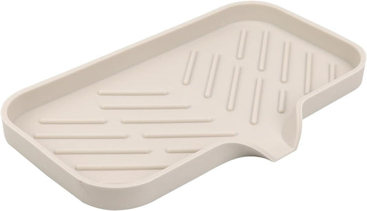 YASMEN Silicone Bathroom Soap Dishes, Sink Sponge Holder for Kitchen, Rubber Soap Dish with Drain, Shower Soap Sponge Tray, Sink or Counter Organizer, for Bar Soap, Bottle, Dish Soap Dispenser-Tapioca