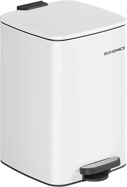 SONGMICS Kitchen Trash Can, 5.2-Gallon (20 L) Trash Bin, Stainless Steel Garbage Can, with Inner Bucket, Soft Close and Stays Open, Cloud White ULTB592W01