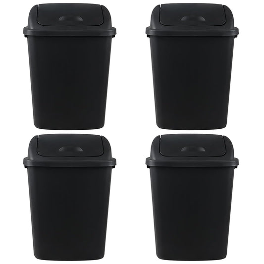 4 Pack 40 Liter Swing Lid Kitchen Garbage Can, Plastic Trash Can with Lid, Black