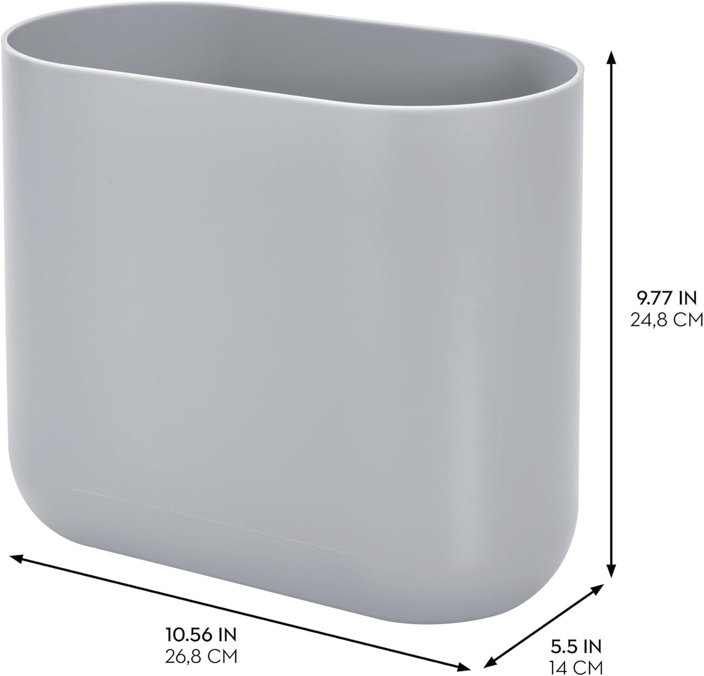 iDesign Small Oval Plastic Trash Ideal for Bathroom, Bedroom, or Office-Set of 2-Gray Waste Can