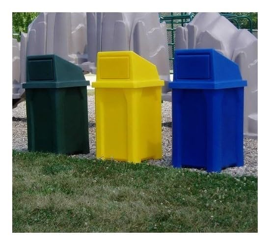 32 Gallon Square 100% Recycled Plastic Heavy Duty Commercial Outdoor or Indoor Trash Can with Push Lid - Great for Schools and Businesses - Dark Granite