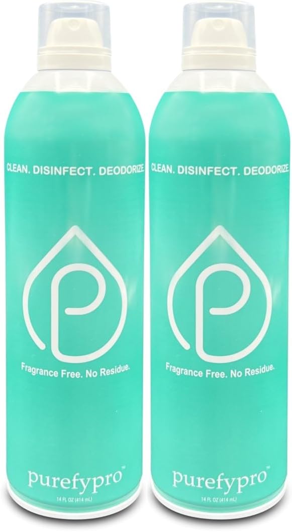 Purefypro Disinfectant Airesol Spray (14oz, 2 Pack) Eliminate 99.9999% Norovirus, HIV, Hepatitis, Flu, Monkeypox Viruses, MRSA, VRE, E Coli, Fungi. No Residue. No Rinse. Suitable for All Surfaces.
