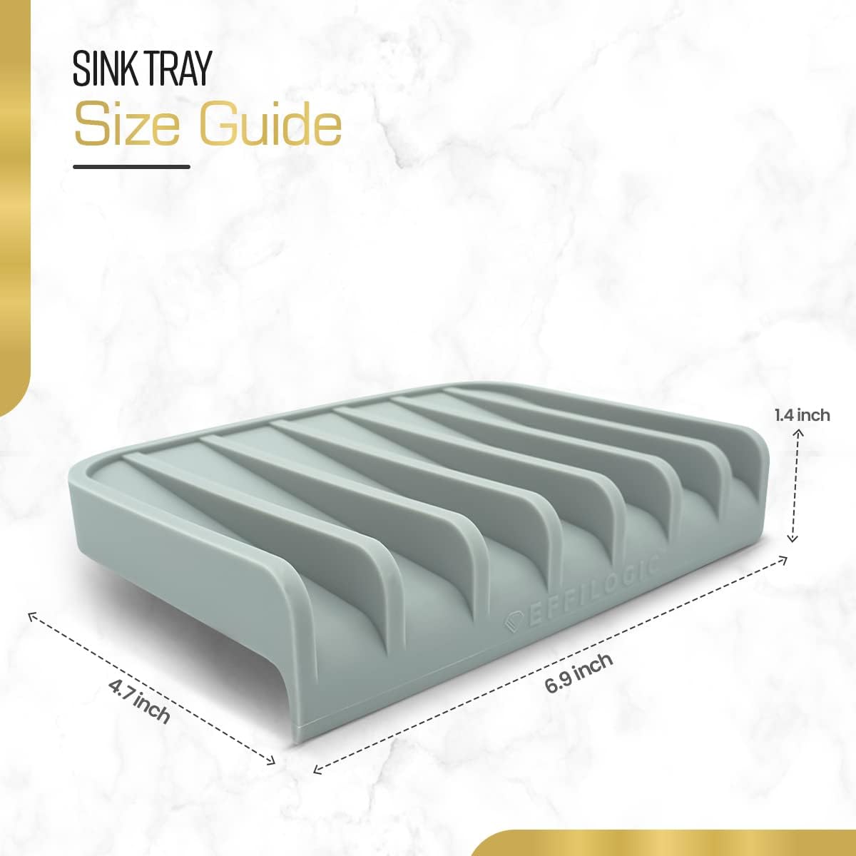 Effilogic Silicone Sponge Holder – Self-Draining Kitchen Sink Organizer, Quick Dry Mat and Counter Protector – Dishwashing Accessories for Sponges, Brushes, and Soap - Medium Grey