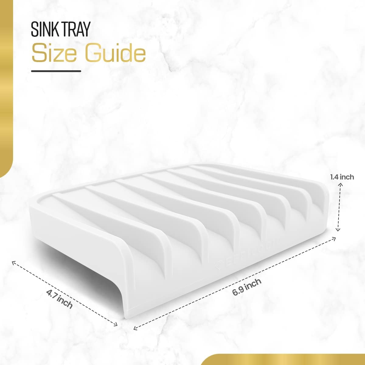 Effilogic Silicone Sponge Holder – Self-Draining Kitchen Sink Organizer, Quick Dry Mat and Counter Protector – Dishwashing Accessories for Sponges, Brushes, and Soap - Medium White