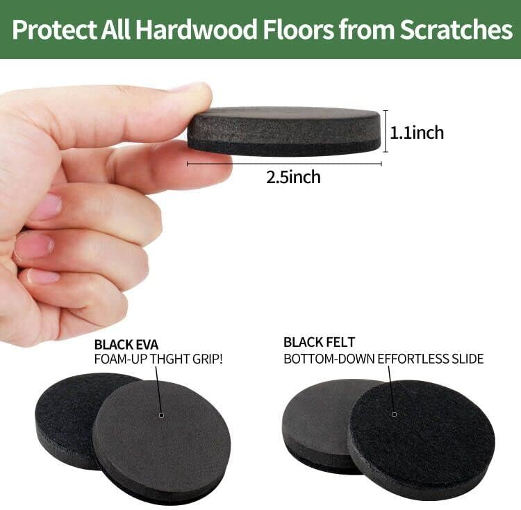 Ezprotekt 2.5" Felt Furniture Movers Sliders for Hardwood Floors, 24 Pcs Reusable Round Felt Furniture Moving Pads for Sofa Desk Couch Cabinet, Furniture Glides Easily and Quickly (Black)