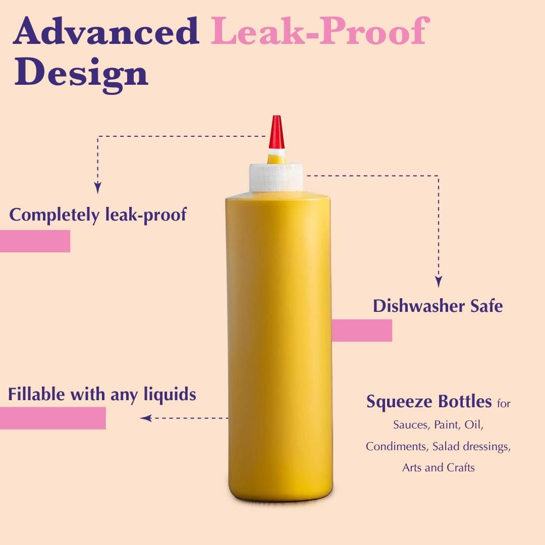 6-Pack Condiment Squeeze Bottles for Sauces - Includes Funnel, Erasable Marker & Reusable Labels, Perfect for Salad Dressings, Liquids, and Ketchup, Durable Plastic 16 oz Bottles