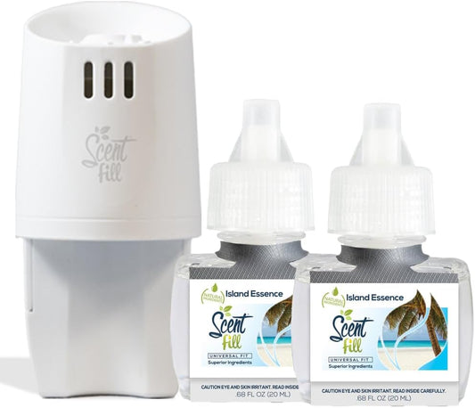 Scent Fill Island Essence Plug in Air Freshener, Scented Oil Refills, 2 Refills + Diffuser