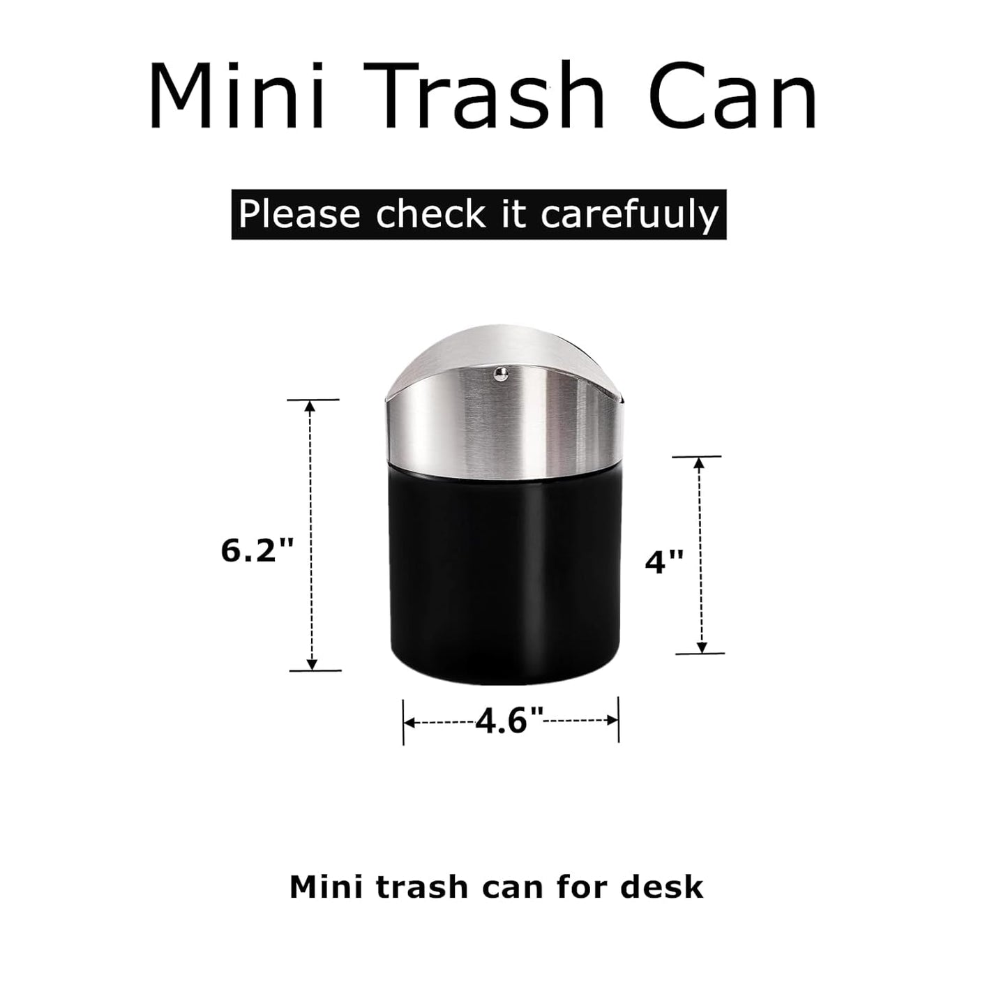 2 Pack Mini Trash Can for Desk, Swing Lid Brushed Stainless Steel Countertop Garbage Bin, Modern Tiny Waste Basket for Vanity, Makeup Tabletop, Office Desk, Coffee Table