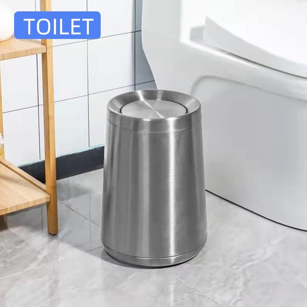 Household Swing Bathroom Trash Can，Brushed Stainless Steel，10 L/3 Gallen，Garbage Can with Flipping Lid， for Indoor or Commercial Use, Kitchen,Modern，Living Room,Bedroom