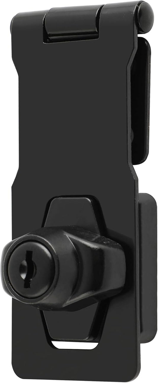 Alise Keyed Hasp Lock,4 Inch Safety Packlock Clasp Hasps Latch,Black Door Hinge Lock with Keys Keyed Locking Hasps for Cabinet,Closet,Drawer, Barn,Fence,Garage Doors