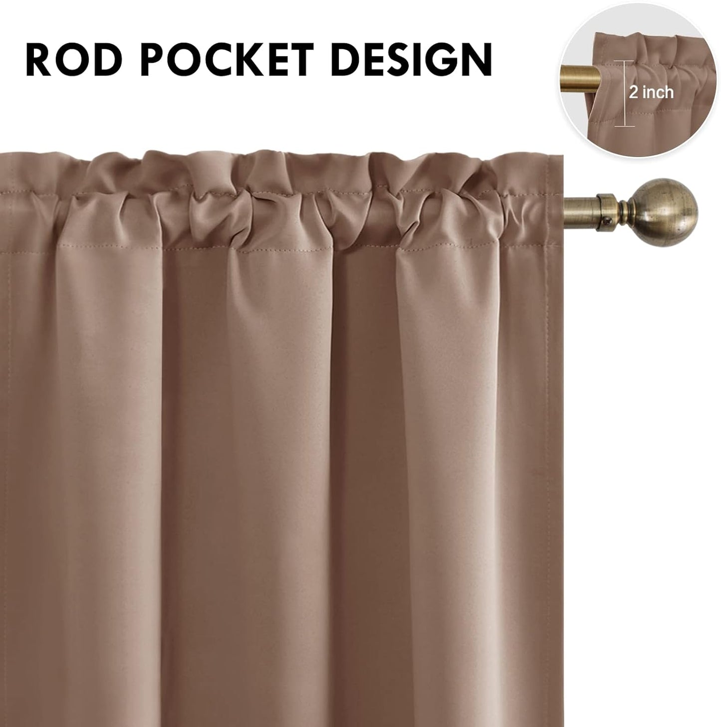 DWCN Blackout Curtains Room Darkening Thermal Insulated Bedroom Curtains Window Curtain Panels, 38 x 45 inches Long, Set of 2 Khaki Rod Pocket Drapes