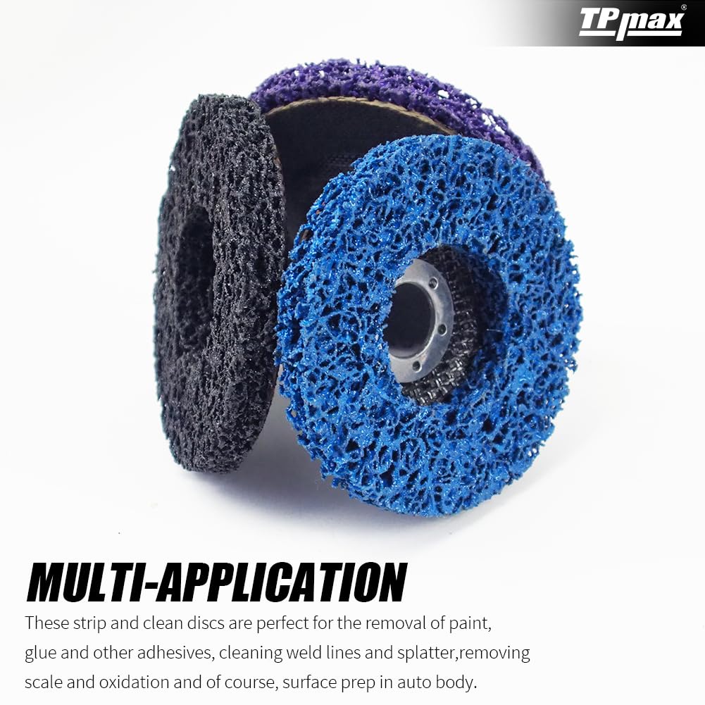 4" x5/8'' Stripping Discs Rust Remover Wheel Remove Paint and Oxidation Poly Strip Wheel Disc Abrasive Angle Grinding Wheel - 3 Pack(Purple/Blue/Black)