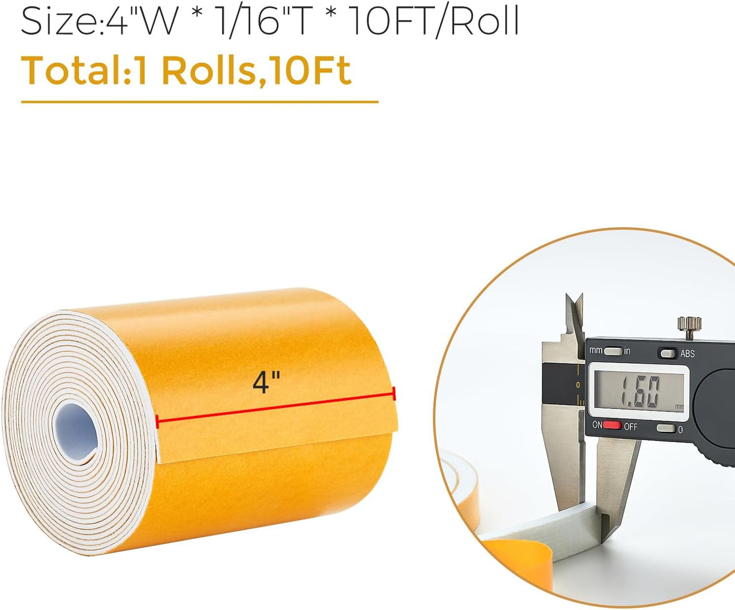 10 Feet Weather Stripping Door Seal, 4" Wide X 1/16" Thick Door Seal Strip High Density Foam Tape Adhesive Strip for Door Soundproofing,Window Insulation (4" x 1/16" x 10FT,White)