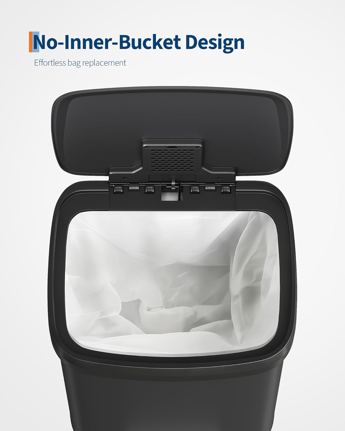 Garvee 13 Gallon / 50 Liter Metal Trash Can with Lid, Large Garbage Can for Kitchen, Rustproof Step-on Kitchen Metal Trash Bin with Liner Rim, Rear Handle, Soft Close Plastic Lid, Black