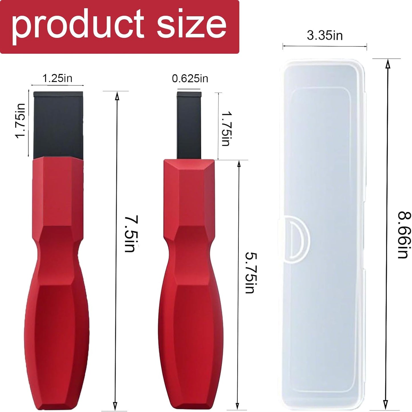 2PC Carbide Scraper, 1-1/4-Inch and 5/8-Inch Super Carbide Gasket Scraper with Storage Case for Metal and Automotive Cleaning (Red)