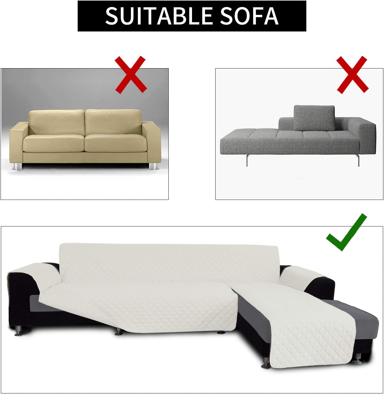 Easy-Going Sofa Slipcover L Shape Sofa Cover Sectional Couch Cover Chaise Cover Reversible Furniture Protector for Pets Kids Children Dog Cat (Large, Ivory/Ivory)