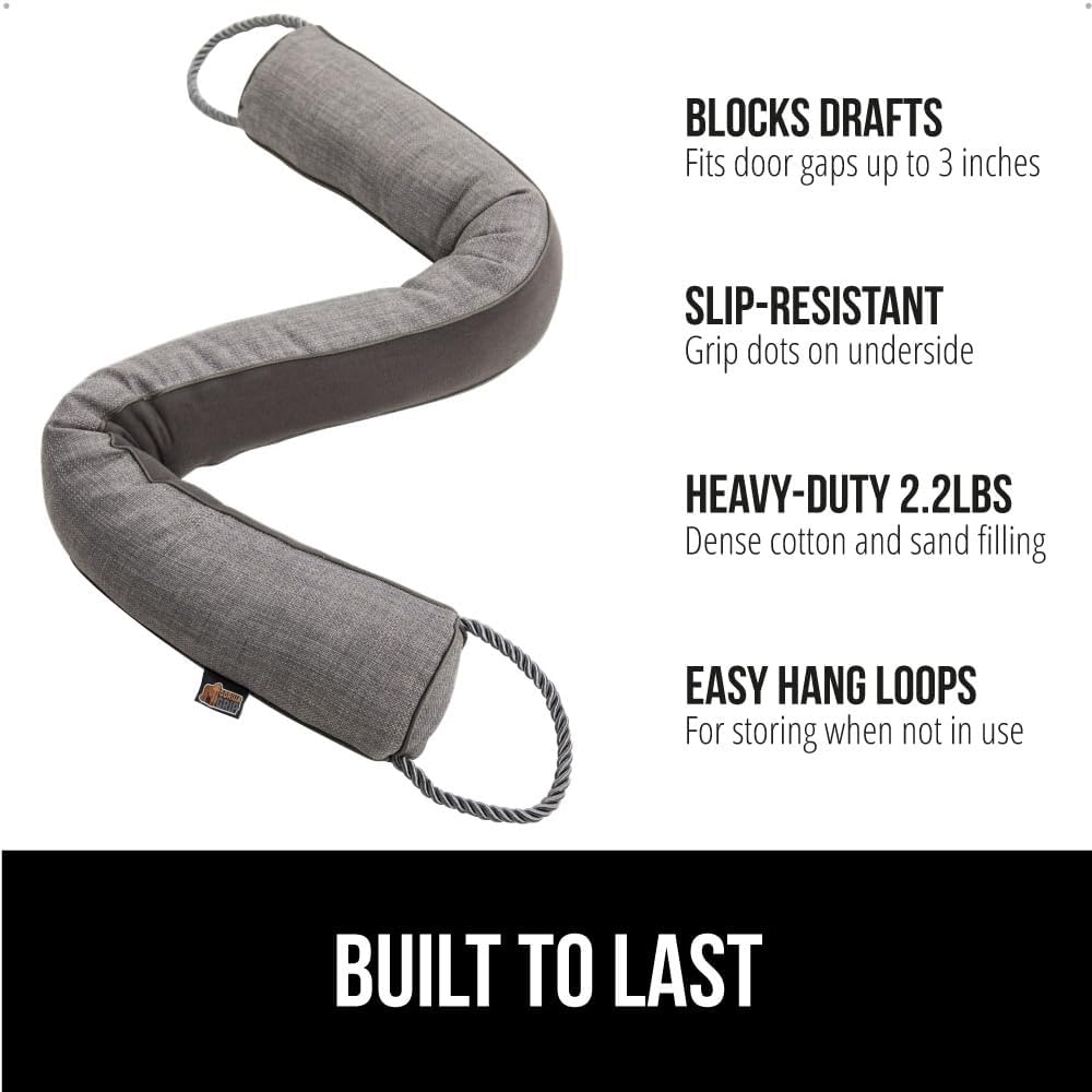 GORILLA GRIP Door Draft Stopper for Bottom of Doors, Weather Stripping Seal Blocks Hot Air, Noise, Bugs, Keeps Cold AC in, Sound Proofing Easy Install Gap Filler, Home Essentials, 36 Inch 2 Pack, Gray