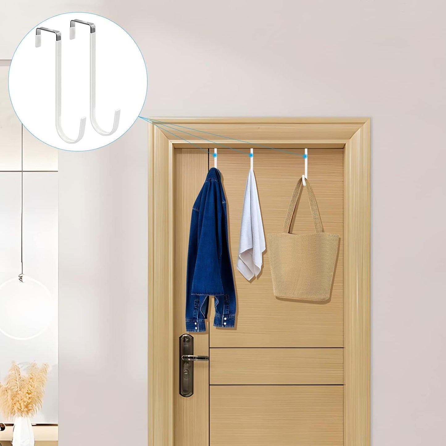 FYY Over The Door Hooks, 4 Pack Upgraded Long Door Hangers Hooks with Rubber Prevent Scratches Heavy Duty Organizer Hooks for Hanging Clothes, Towels, Hats, Coats, Bags White