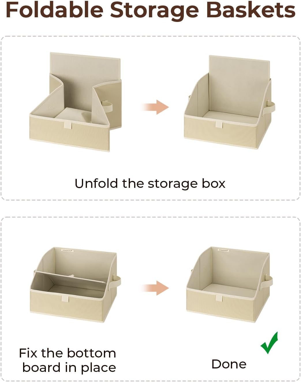 StorageWorks Closet Storage Bins, Trapezoid Organizer Box for Shelves, Fabric Clothes Bin, Foldable Organizing Baskets with Handles, Small, Light Brown, 3-Pack