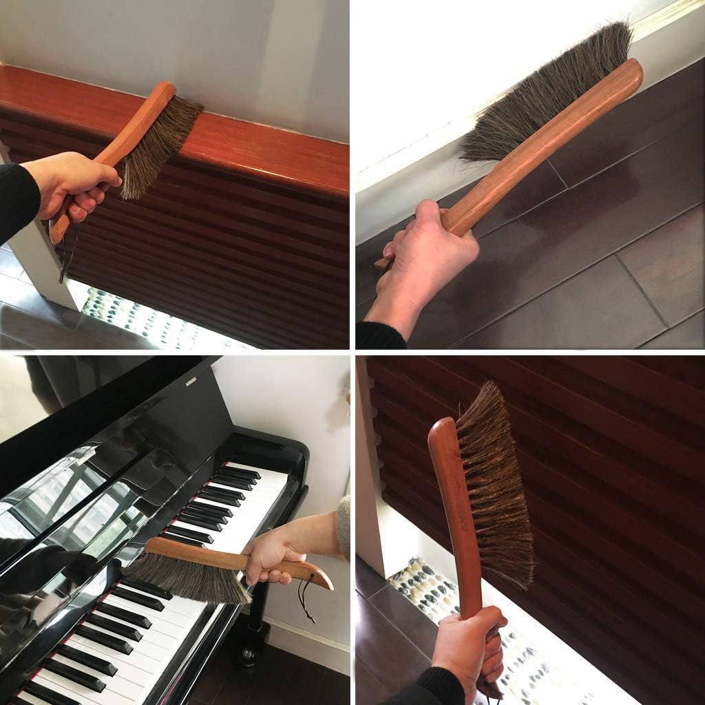 Counter Brush for Furniture, Drafting, Patio, Bed, Fireplace, Woodworking Cleaning, Horsehair Bristles Duster Wooden Handle Shop Brush, Hand Broom Brush - 2 Pack