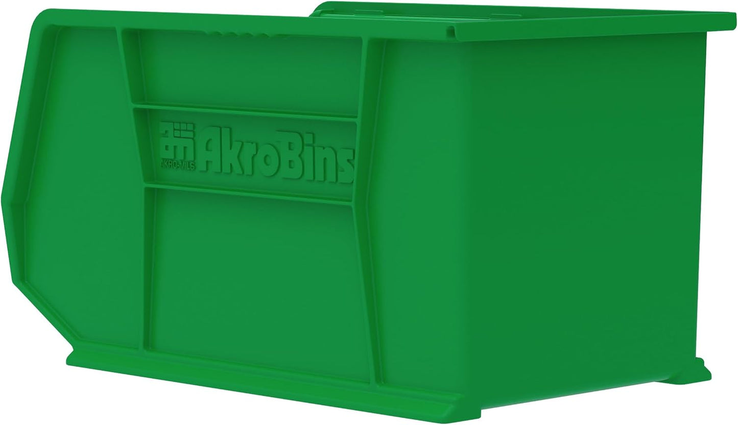 Akro-Mils 30260 AkroBins Plastic Storage Bins, Space-Saving Stackable Bins for Garage, Pantry, Craft Organization, 18" x 11" x 10", Green, 6-Pack