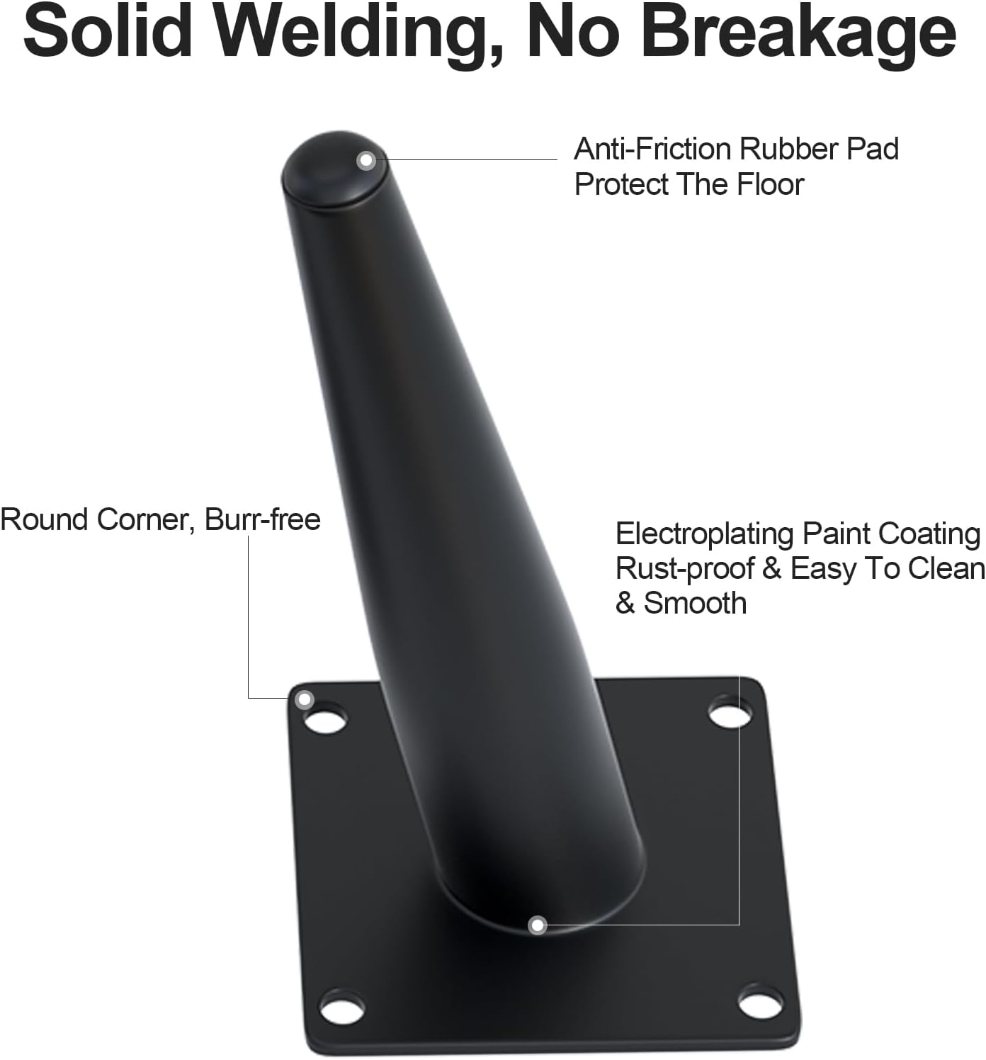 4PCS 5 Inch Matte Black Tapered Angled Legs for Furniture, Metal Mid Century Mordern Feet, Heavy Duty Slanted Stand Legs Kit for Couch, Coffee Table, Desk, Dresser, Sofa, Chair