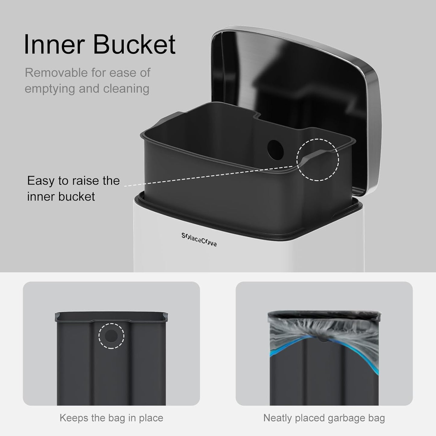 30L/8 Gallon Stainless Steel Garbage Bin with Soft-Close Lid,Step Trash Can with Removable Plastic Inner Bucket, Fingerprint-Proof(White)