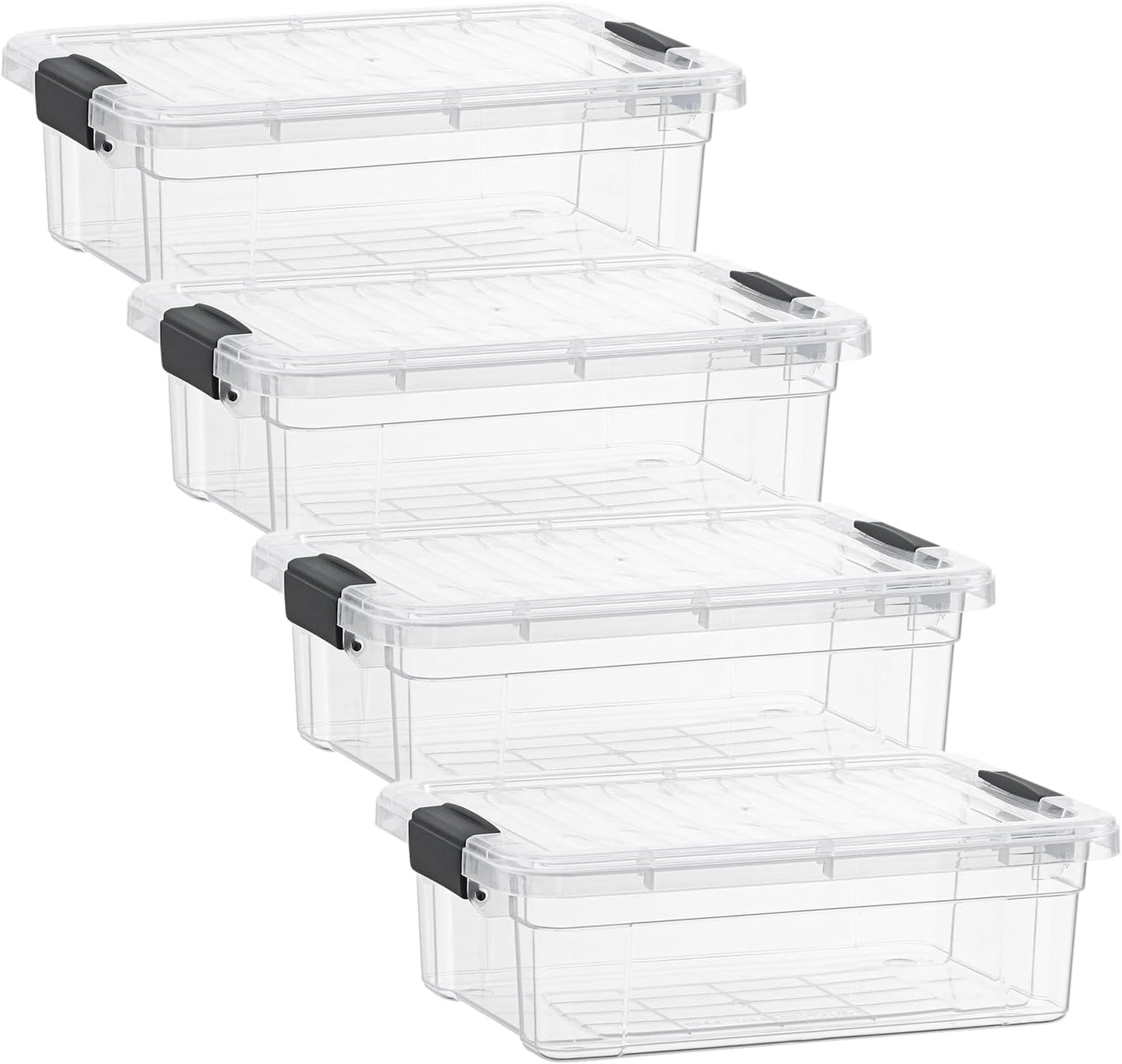 Superio Clear Storage Boxes with Lids, 2.3 Quart Plastic Container Bins for Organizing, Stackable Crates, BPA Free, Non Toxic, Odor Free, Organizers for Home, Office and Dorm, 4 Pack