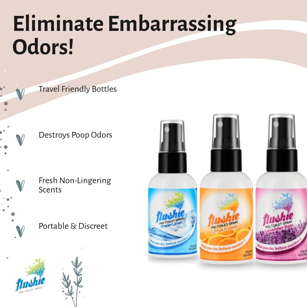 Flushie Pre-Toilet Spray for Poop Travel Size Toiletries Bathroom Spray for Poop Spray for Toilet Deodorizer Traveling Essentials Poop deodorizer Poop Odor eliminator… (Citrus, 2oz 2pack)