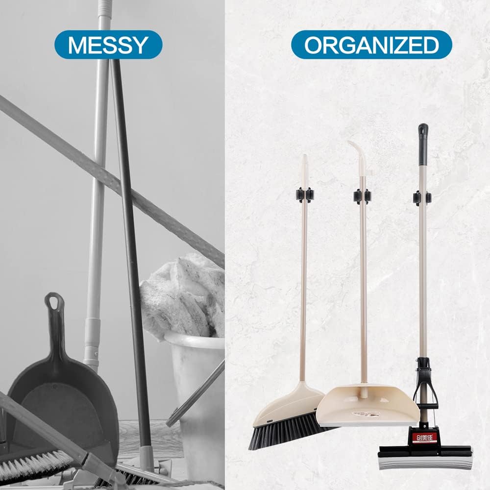 12PCS Broom and Mop Holder, Heavy Duty Garden Tool Organizer Rack Rake and Shovel Handle, Stainless Steel Mop Hanger. Wall Mounted Utility Rack with Screws, Silver