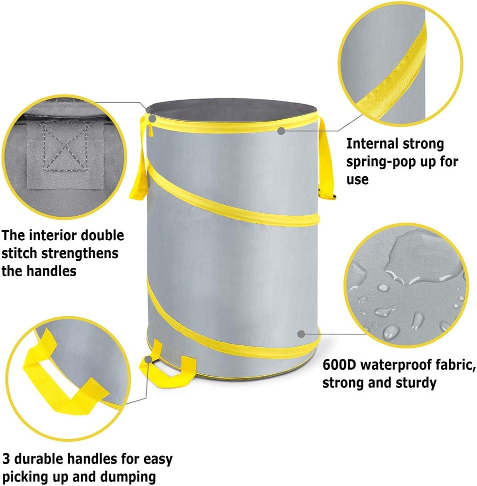 30 Gallon Collapsible Trash Can 3 Pack, Garden Bag Pop Up Camping Trash can, Reusable Leaf Bag Holder, Yard Waste Bag