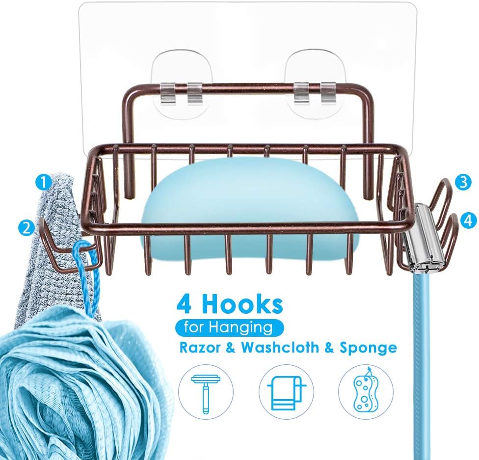 Nieifi Shower Caddy Shelf with Hooks Storage Rack Organizer Adhesive Stainless Steel without Drilling for Bathroom, Lavatory, Washroom, Restroom, Shower, Toilet, Kitchen (Brown, 3 Pack)