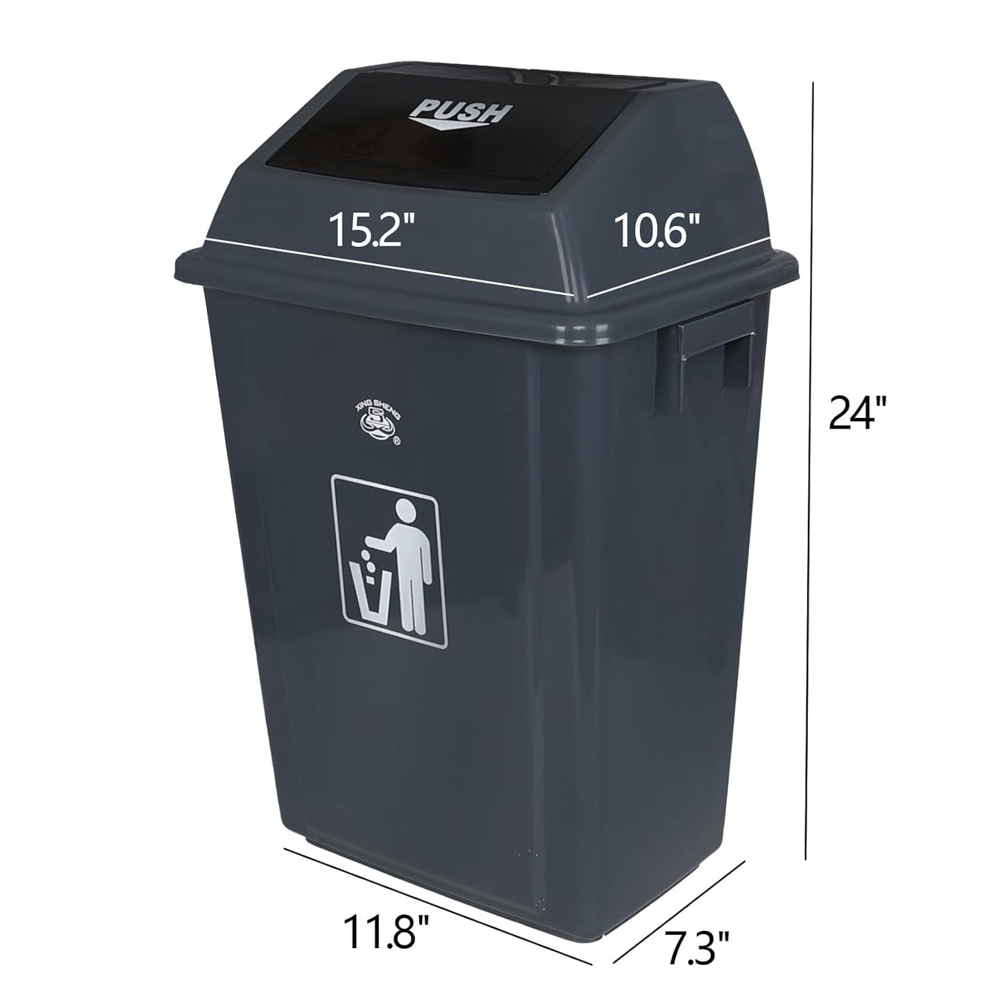4-Pack 13 Gallon Plastic Trash Cans with Lids, Large Grey Garbage Waste Bin